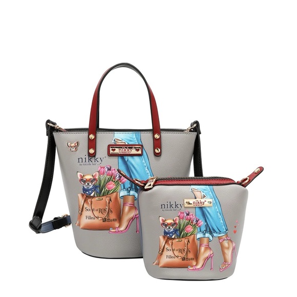 Gray and Red Women's Bag Set